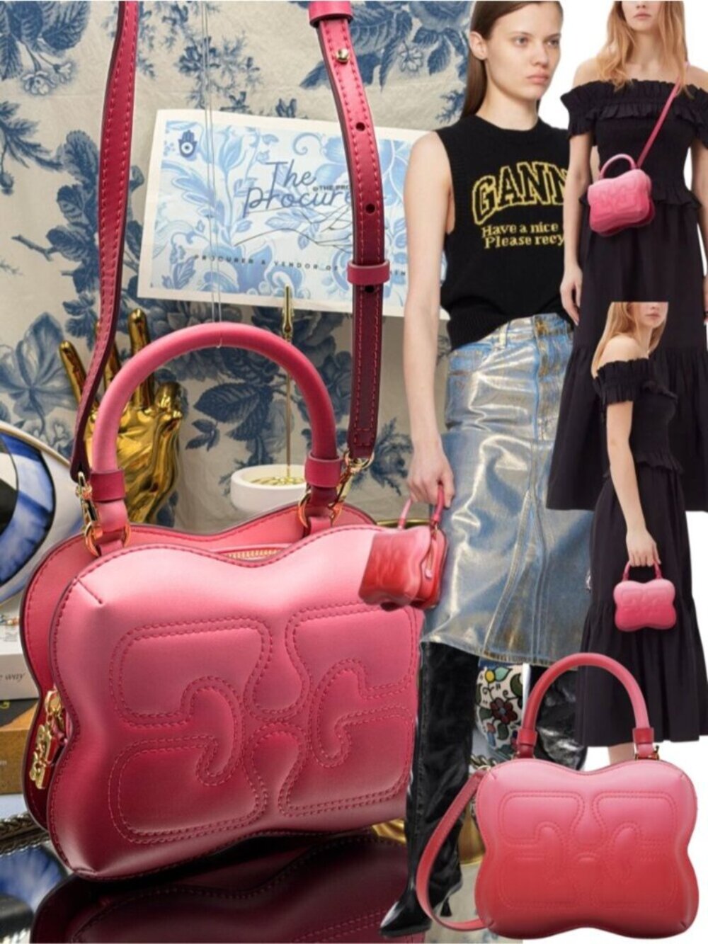 🆕 GANNI 🧿 NWOT Small Butterfly Crossbody, Pink Gradient